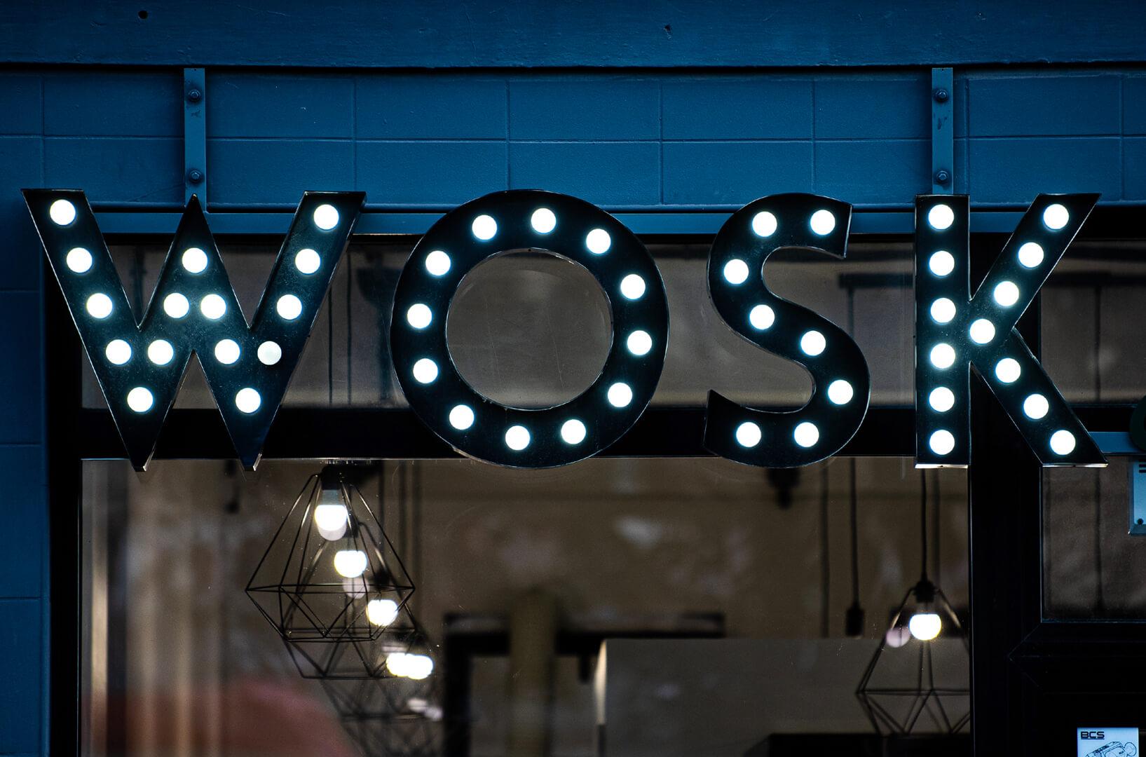 Letters with bulbs forming the word WOSK