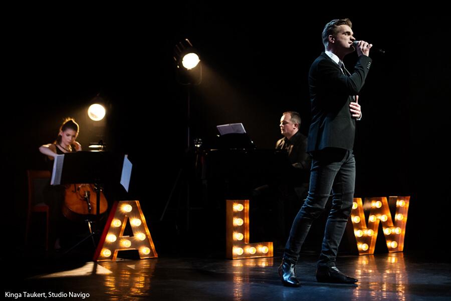 Letters with bulbs on stage