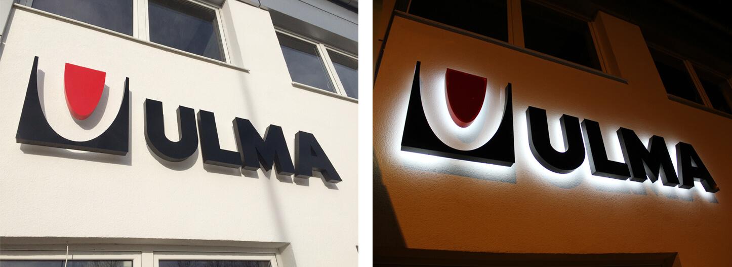 Ulma - spatial light letters with halo effect