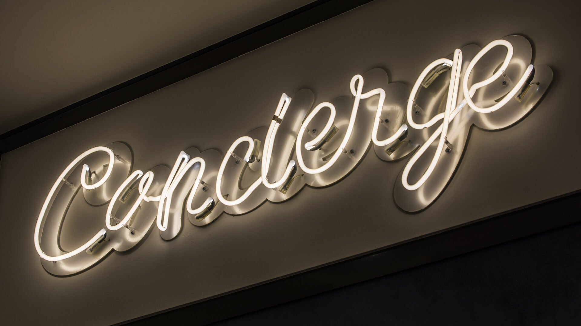 Concierge-Neon-Hell-Licht-über-Eingang-Neon-über-Tür-Neon-Galerie-Schriftzug-Neon-Weiß-Eaon-auf-Plexi-Transparent