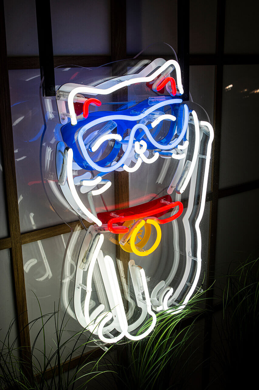 matsuri-school-linguïstisch-neon-op-plexi-hangt-achter-het-glas-neon-bij-de-entree-neon-kleur-logo-firma-neon-laag-neon-op-tentoonstelling-neon-in-kantoor-rood-glas-gdansk-przymorze