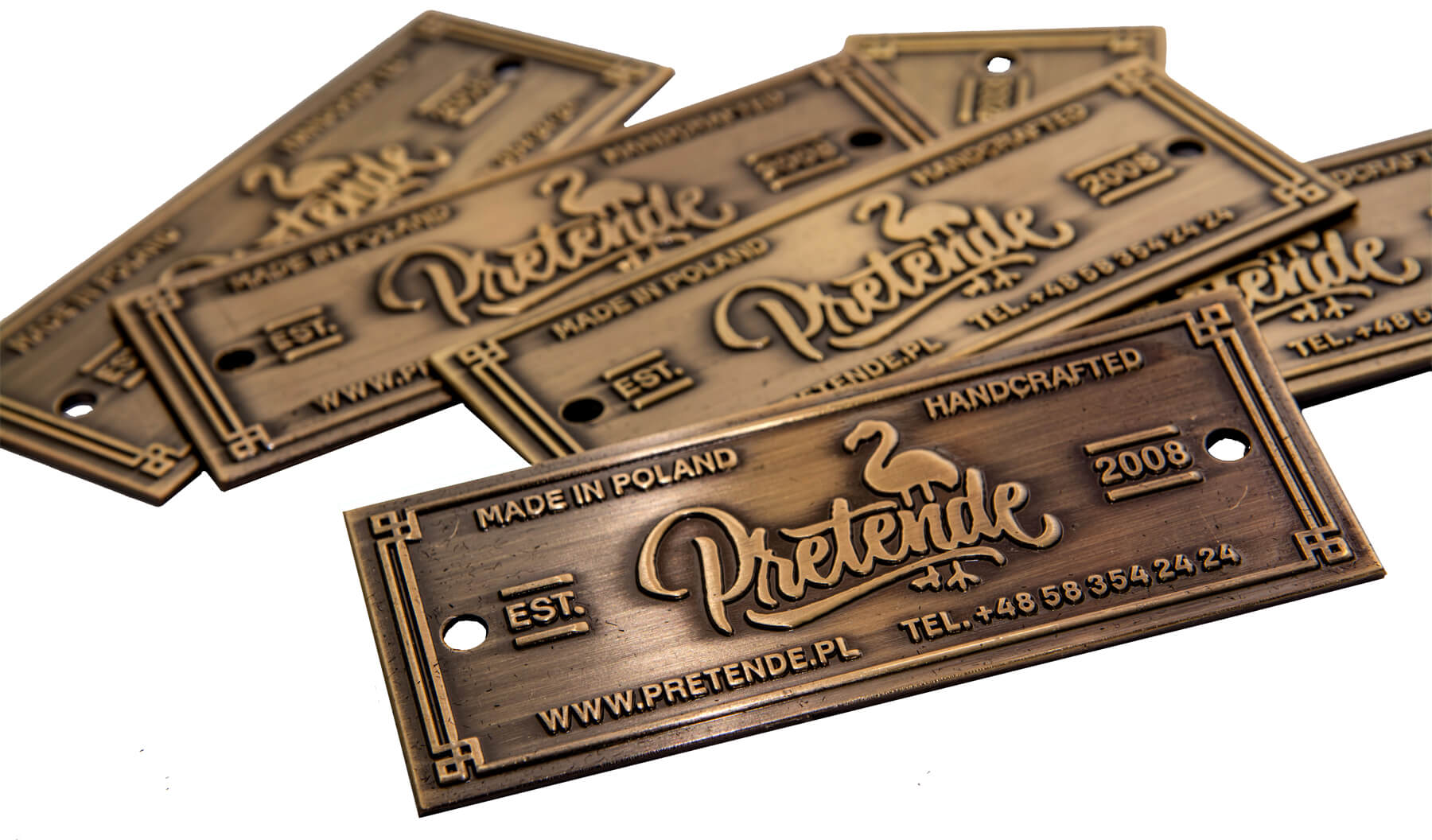 Plaques on castings, embossed logo on plaque