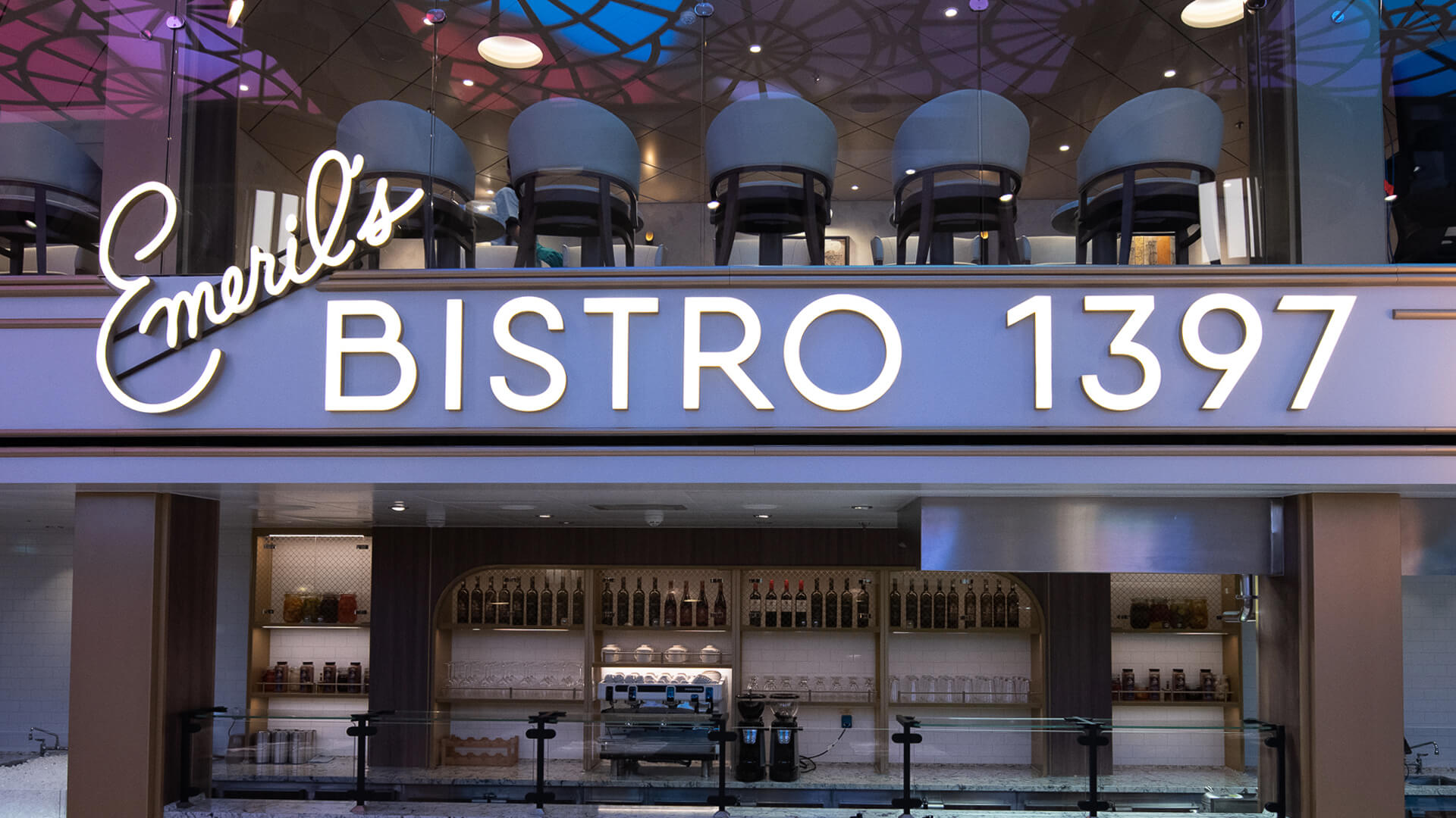 LED light letters in white on the ship. Bistro 1397