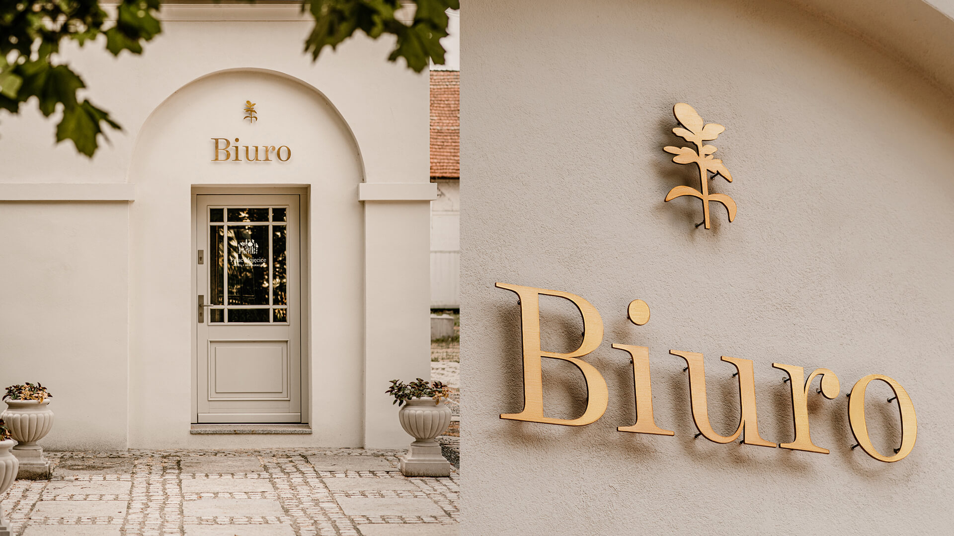 Signage at the hotel, indicating a gold-colored office.