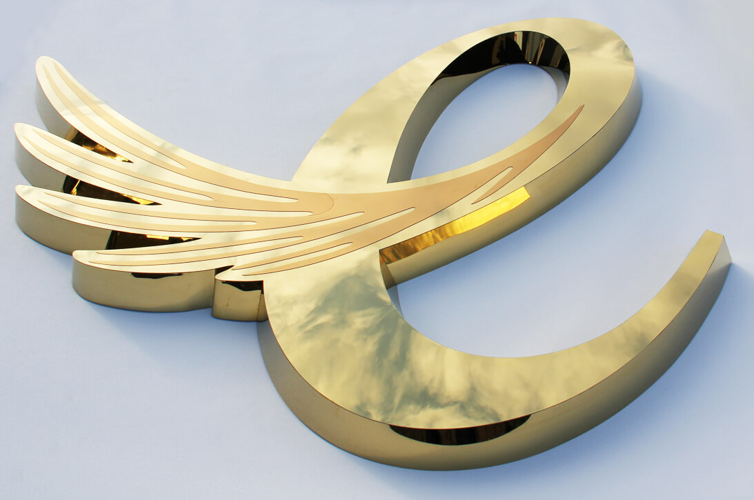 Gold letter in polished stainless steel plate