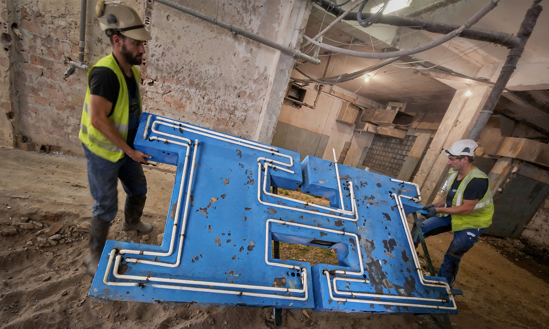 Dismantled fragment of the old Hotel Katowice neon sign before reconstruction