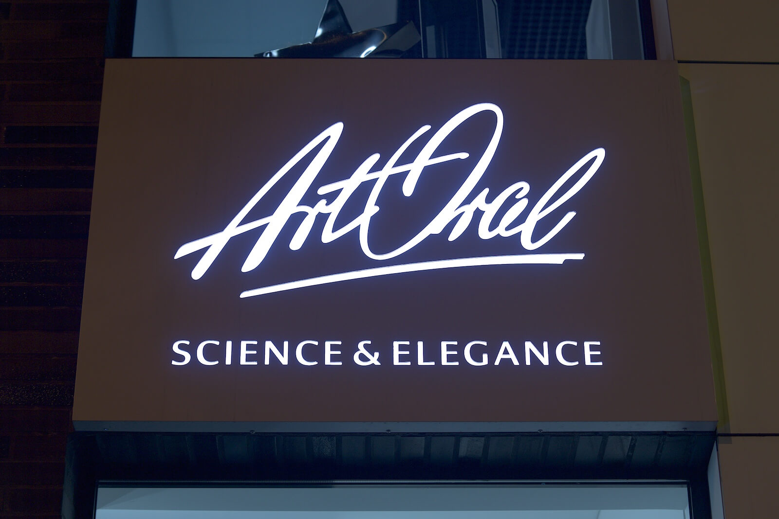 Art Oral - company's advertising coffer, sign over the entrance