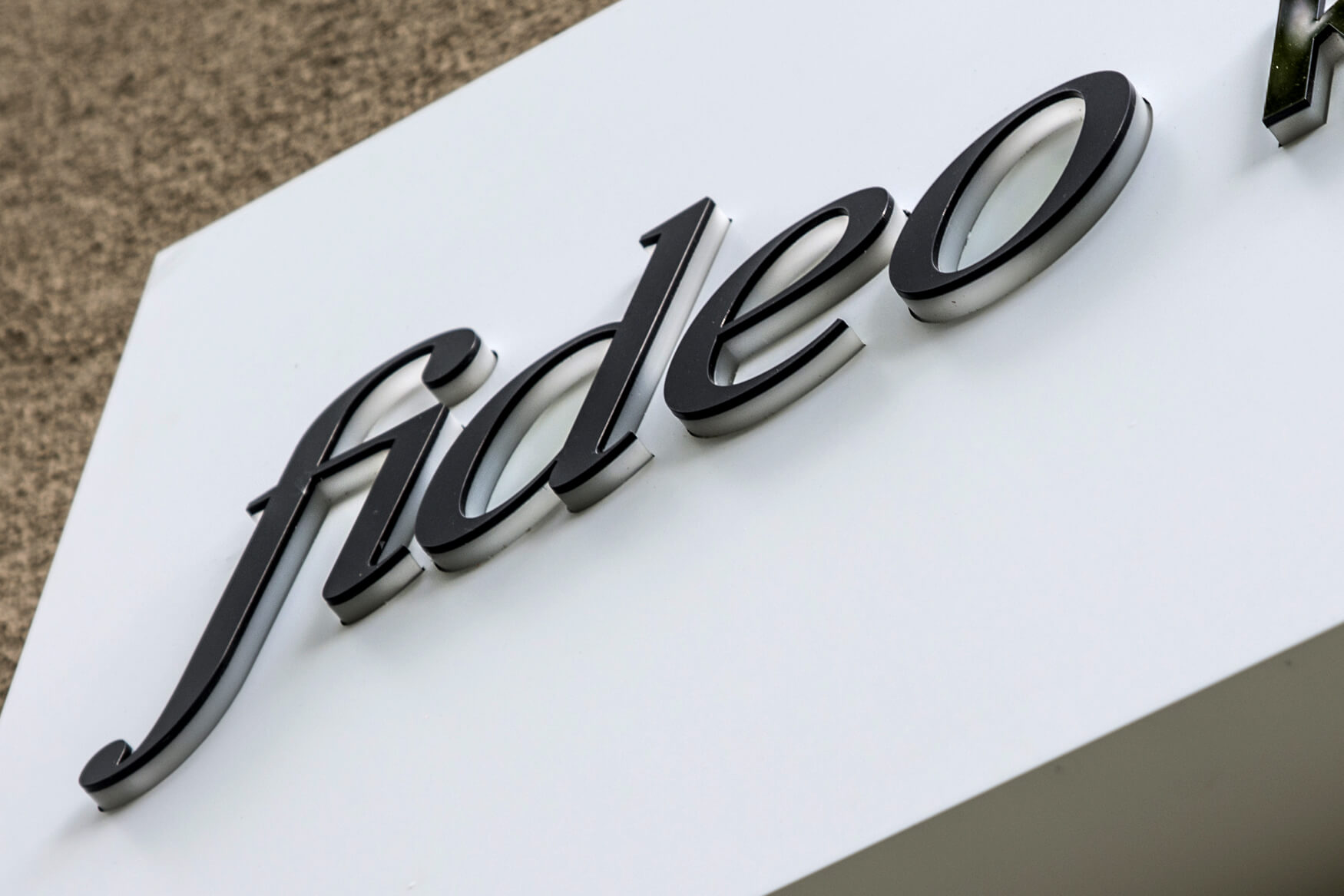 Fideo - company advertising coffer with spatial letters