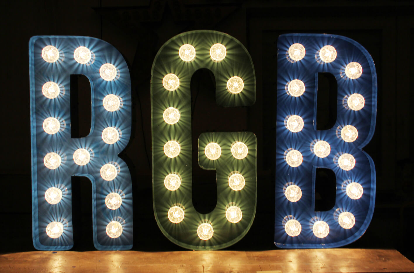 RGB light letters with bulbs