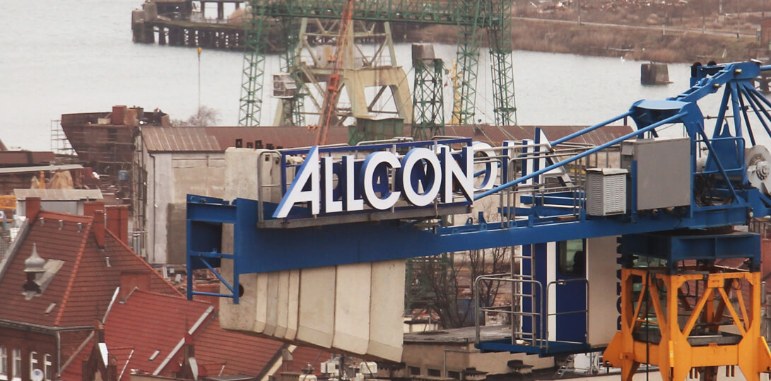 Allcon - spatial light letters on a frame on a crane