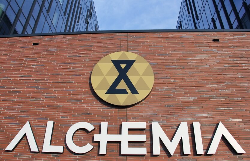 Alchemy - LED light letters over the entrance