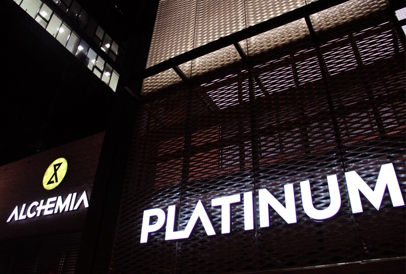 Platinum - spatial LED letters on the building