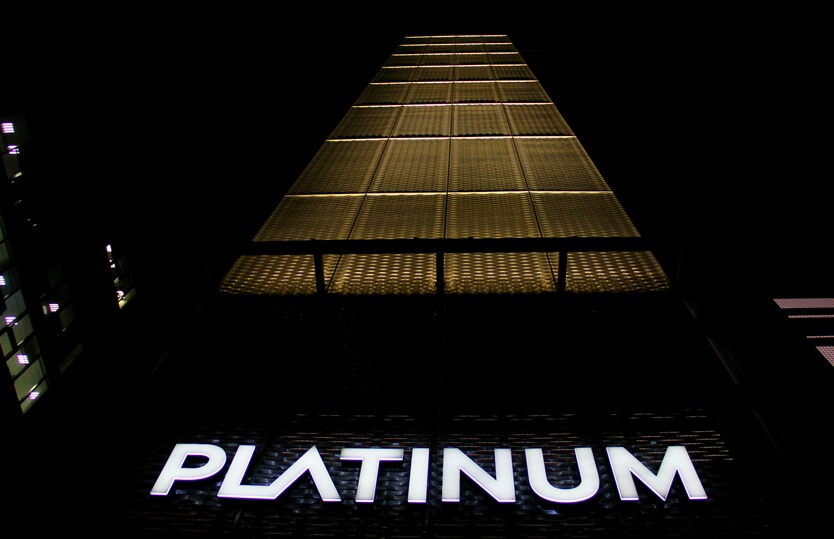 Platinum - spatial LED letters on the building