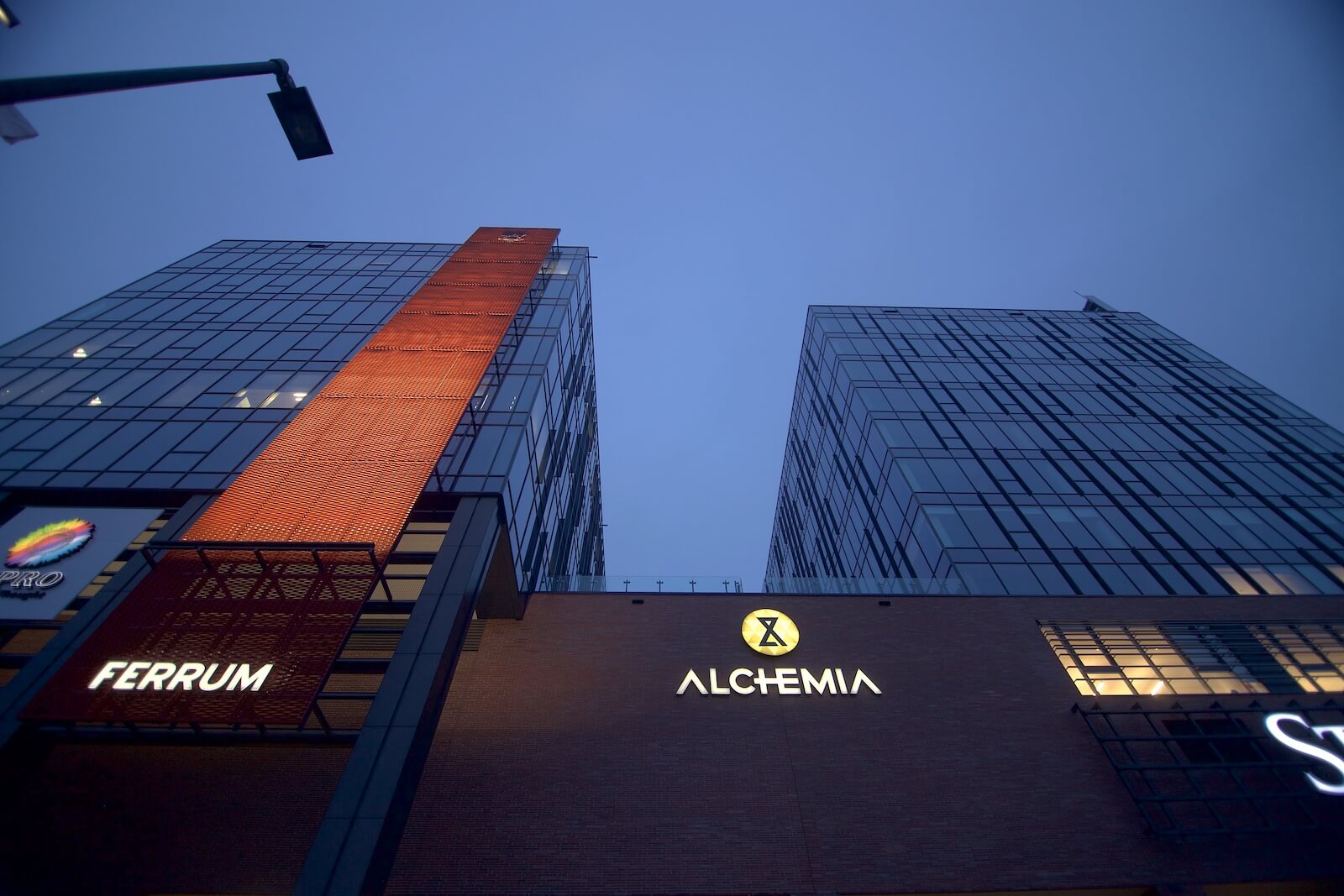 Ferrum and Alchemy - spatial light letters on the building