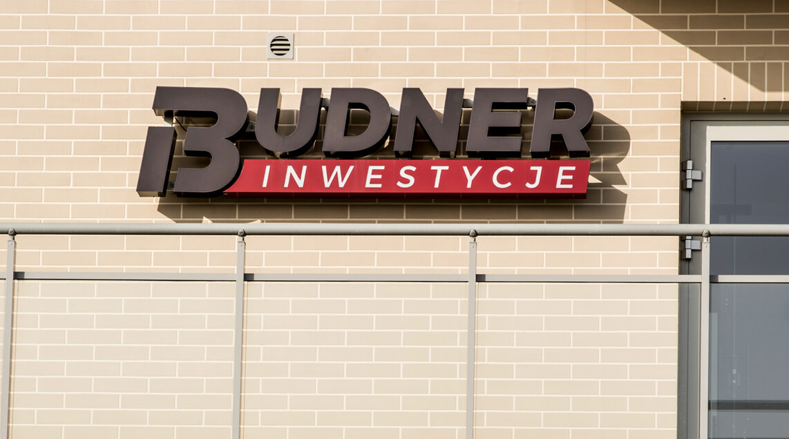 Budner - spatial LED light letters placed on the structure, on the wall