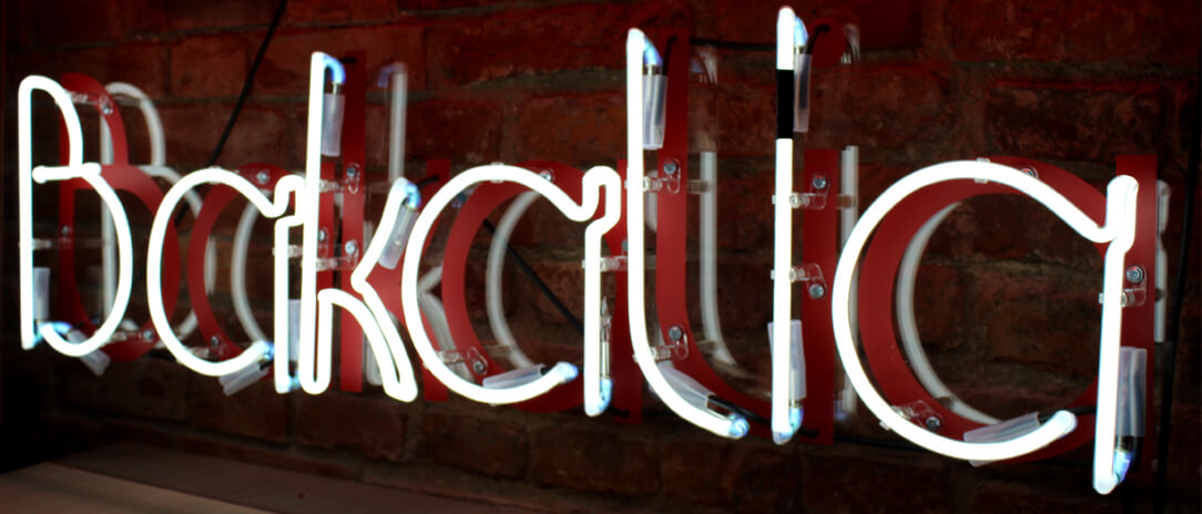 Cafe Bakalia - indoor advertising neon sign in red color