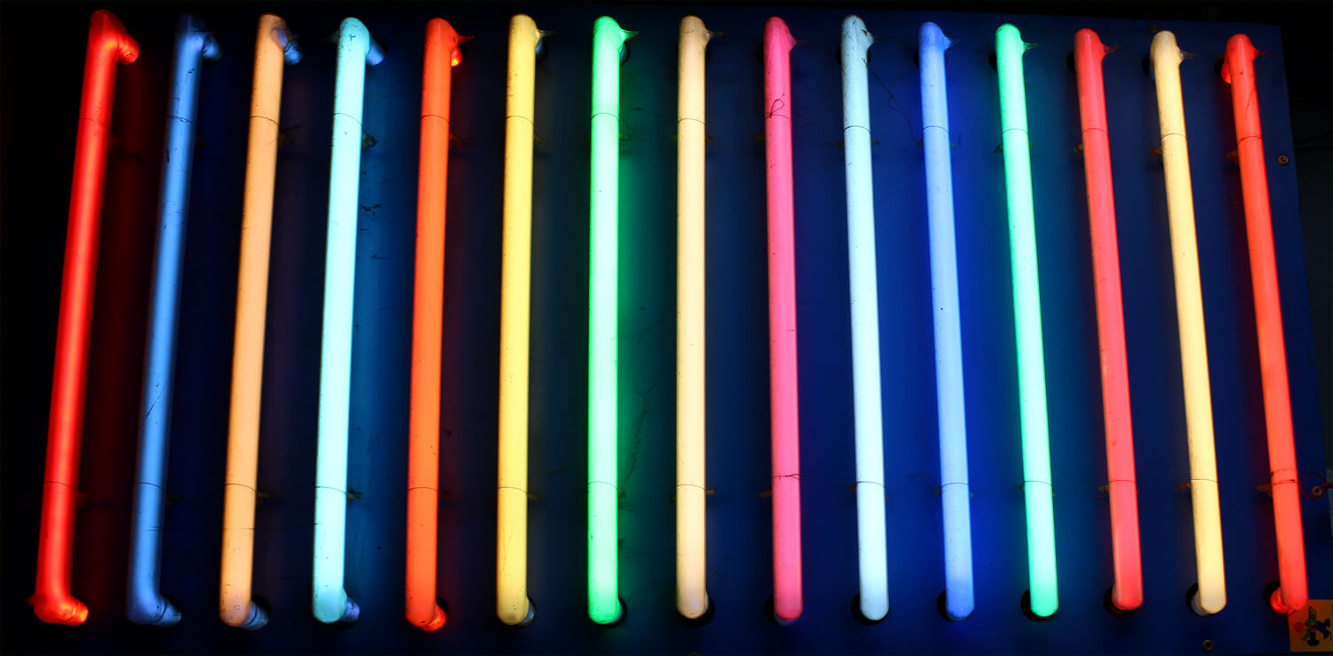 Colorful neon tubes made of glass