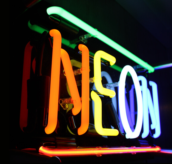 Neon lettering created from different colored neon signs