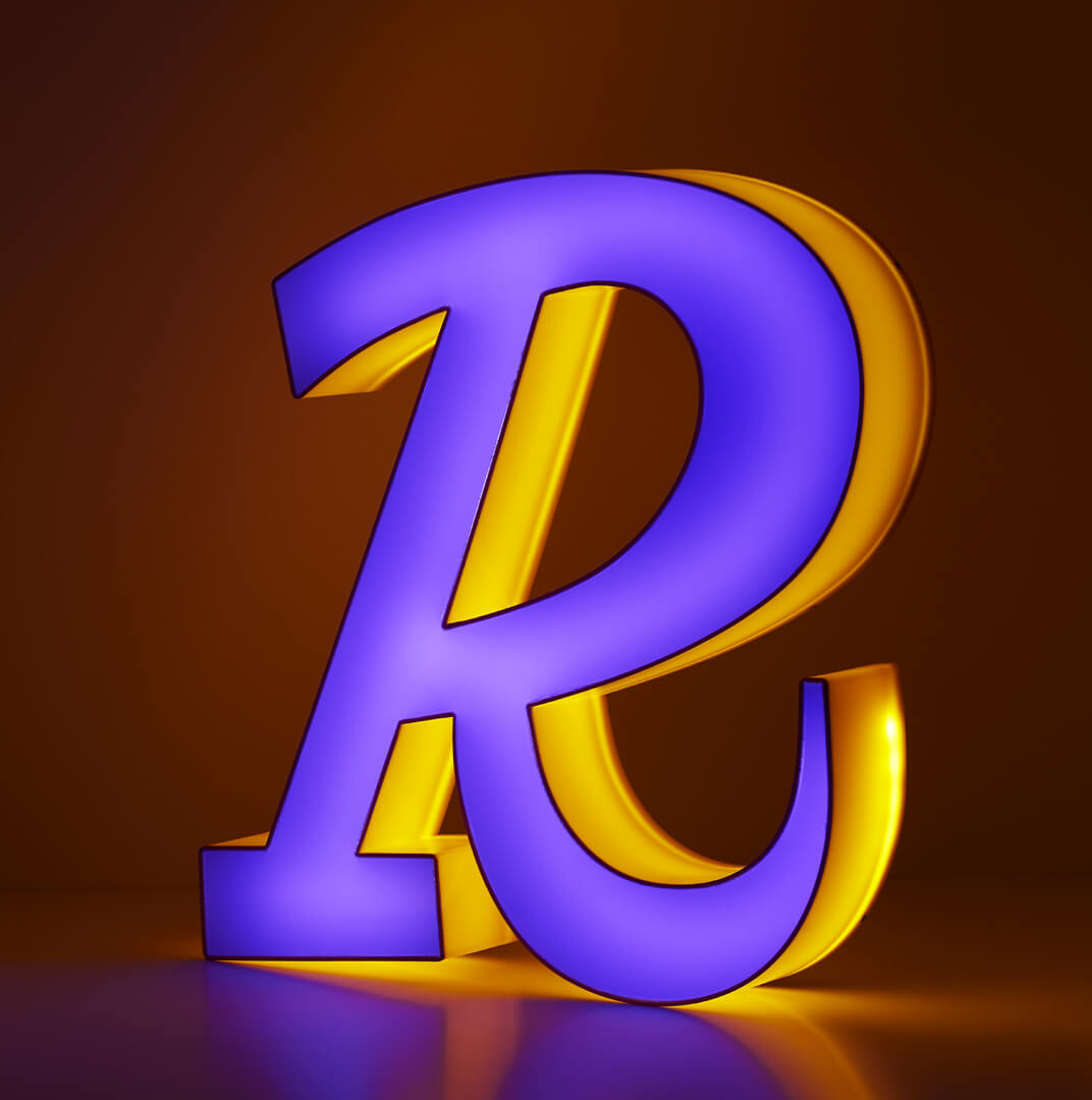 lettre r en plexiglas  - R-lettre-r-prototype-illuminée-r-3d-led-rétro-future-r-lettres-led