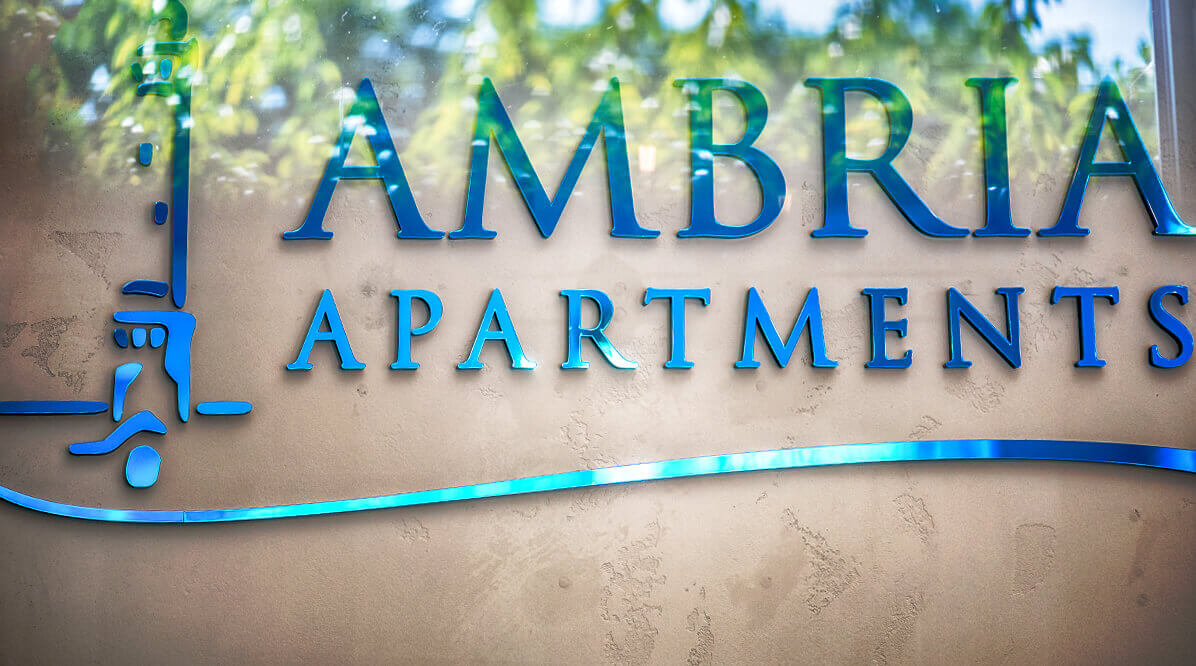 Ambria - Letters with logo, made of mirrored plexiglass.