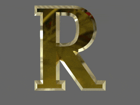 Luxus-Werbespots - Animation des goldenen Raumbuchstabens R