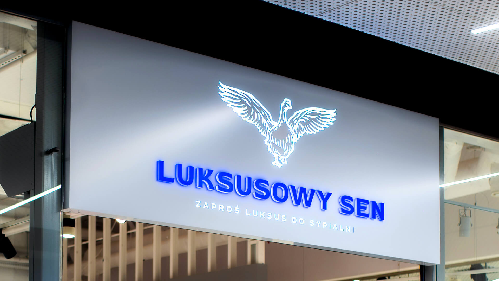 Sommeil de luxe - Panneau rétroéclairé par LED en dibond avec logo et nom du magasin