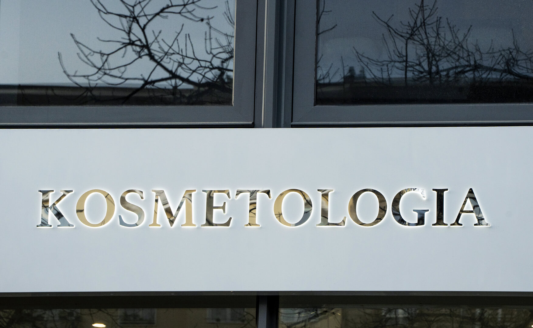 Cosmetology - dibond coffer, illuminated, side-lit letters