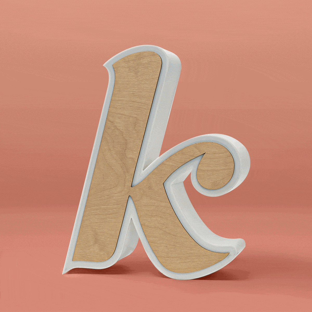 Letter K - shining along the outline and sideways, two variants are possible