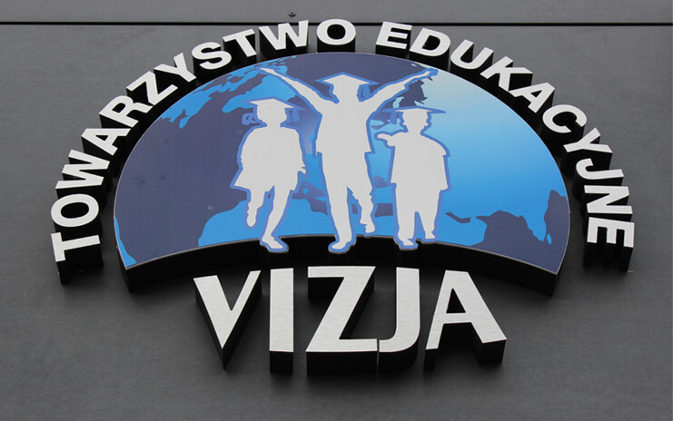 Educational Society VIZJA - vision; logo_spatial_with_3d_inscriptions