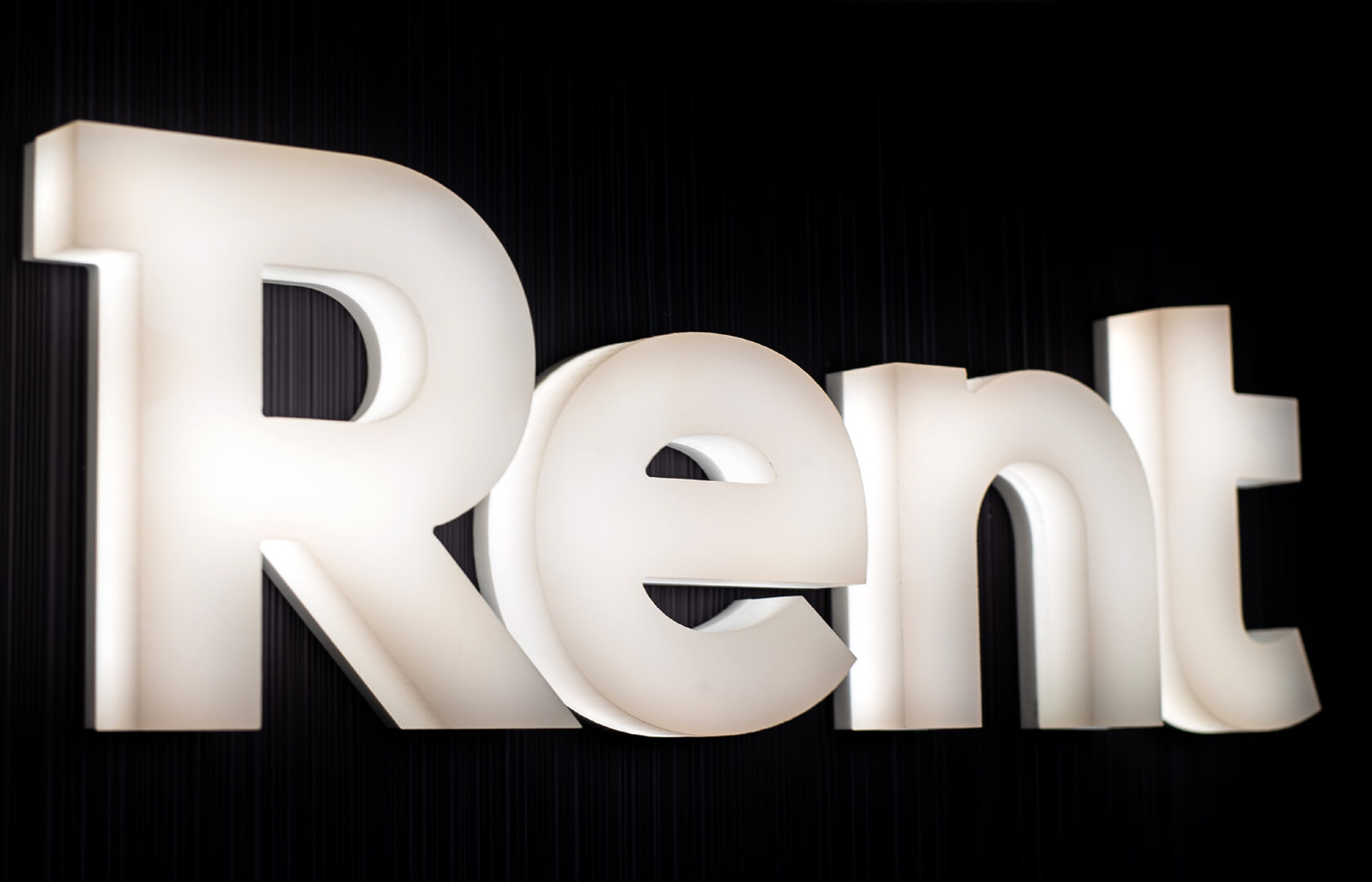 Resi4Rent - słowo RENT świecące przodem LED