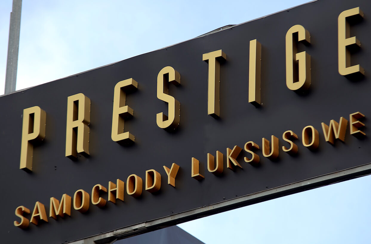 Prestige - Prestige - Spatial LED letters placed above the entrance