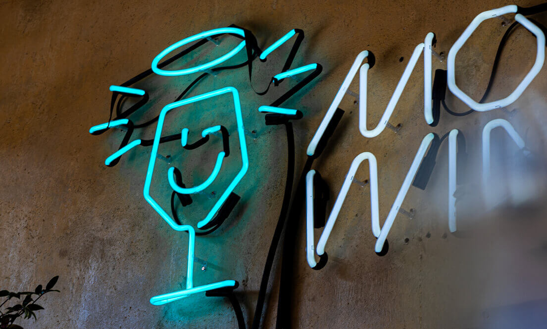 My fault - Neon sign with 'My Fault' logo in white-blue colouring.