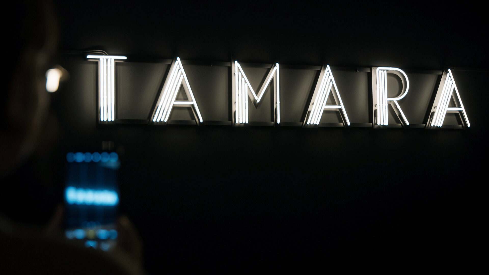 Néon Tamara Lempicka - Enseigne au néon blanc dans le musée de Cracovie