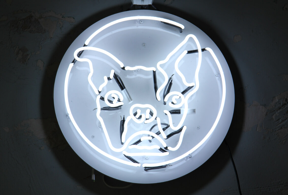 Buldog - Buldog - neon z logiem firmy umieszczony na semaforze reklamowym