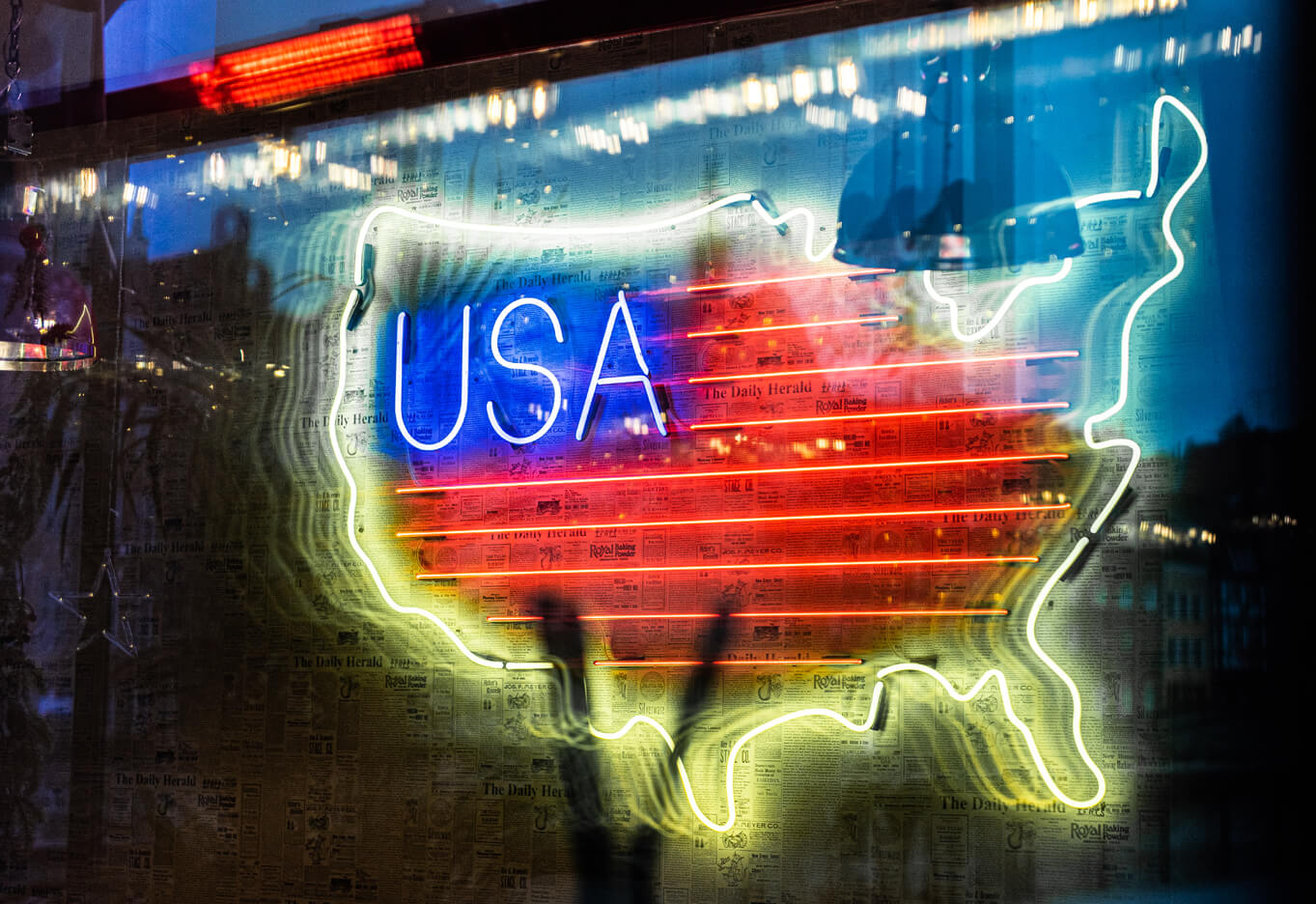 Mapa USA - USA Karte, Neon, farbig, Zeichen, Neon Hersteller, usa-map-sign-neos